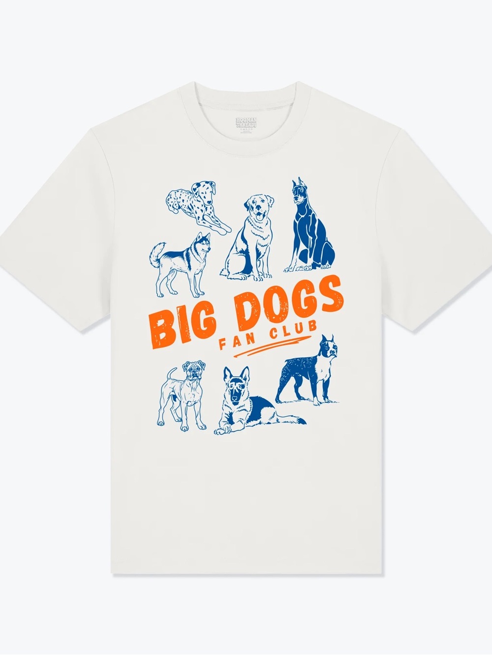 Big Dogs Fan Club Graphic Tee - White with Blue & Orange Print
